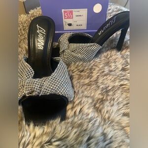 fab'rik Black and Silver Rhinestone Heels